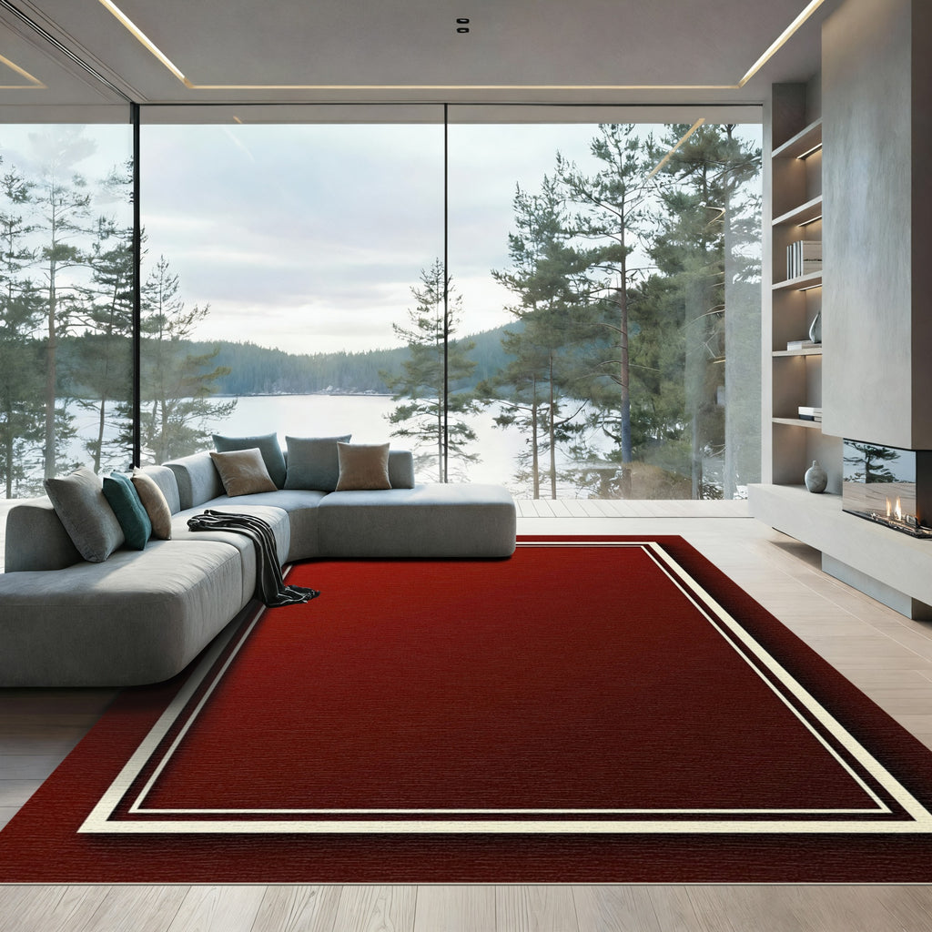 Crimson Bordered Rectangular Field Rug