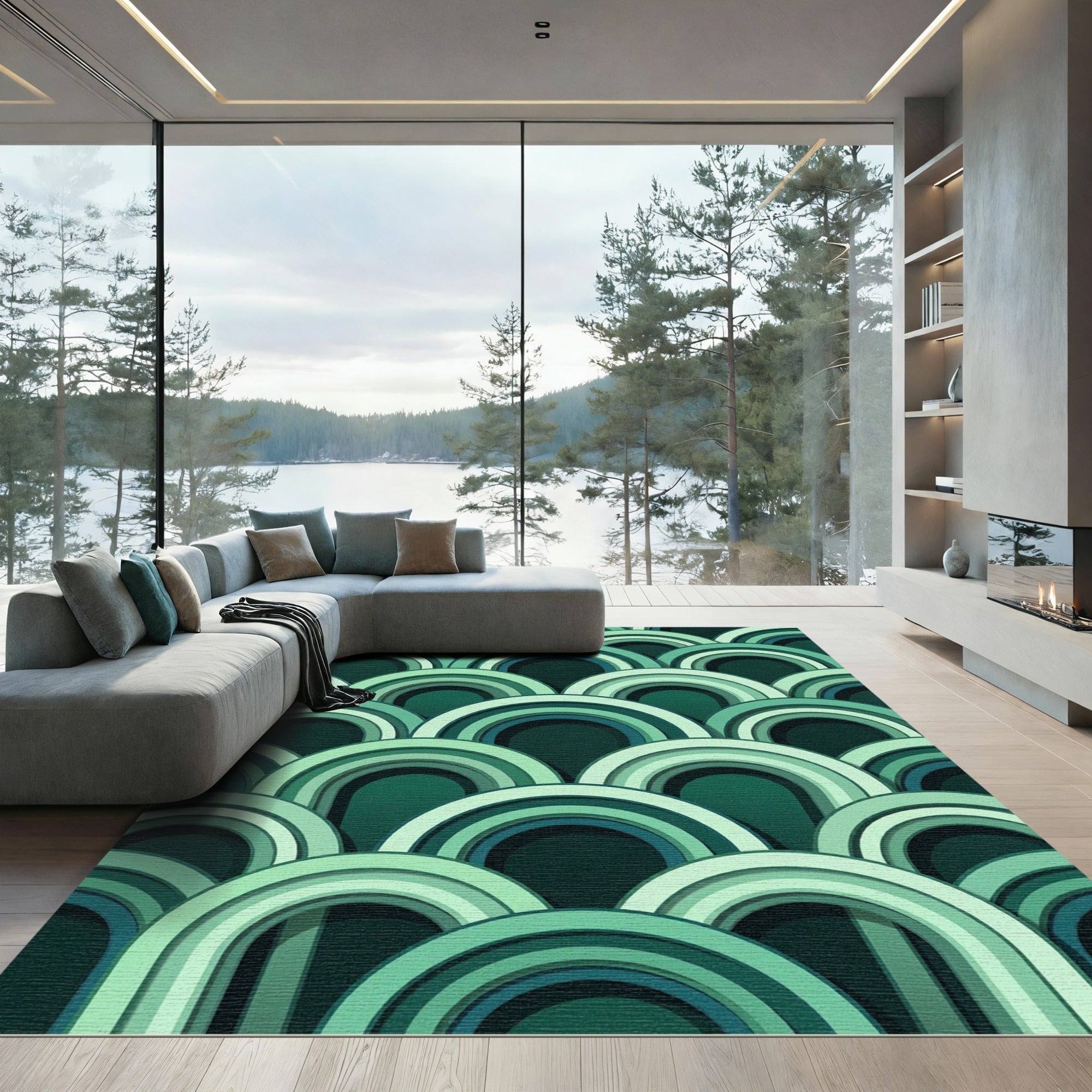Emerald Green Arched Layered Rug