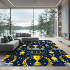 Golden Champion Trophy Medal Navy Backdrop Rug