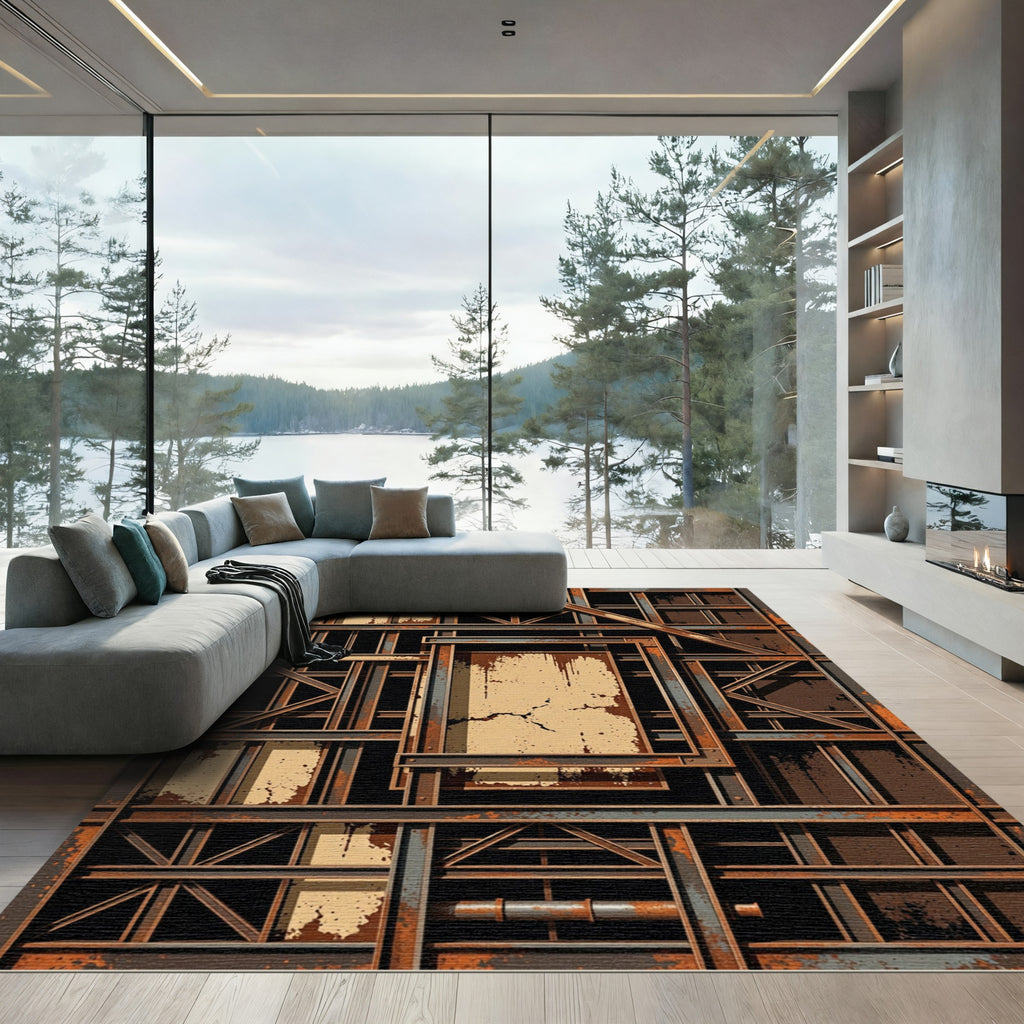 Industrial Brindle Rusty Grid Rug