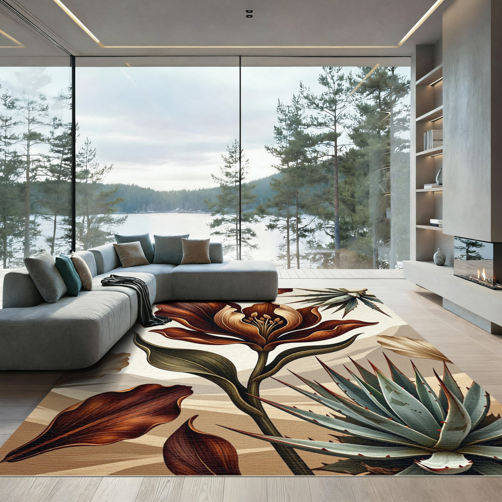 Earthy Desert Bloom with Sharp Agave Rug