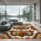 Autumnal Floral Ornate Baroque Frame Rug