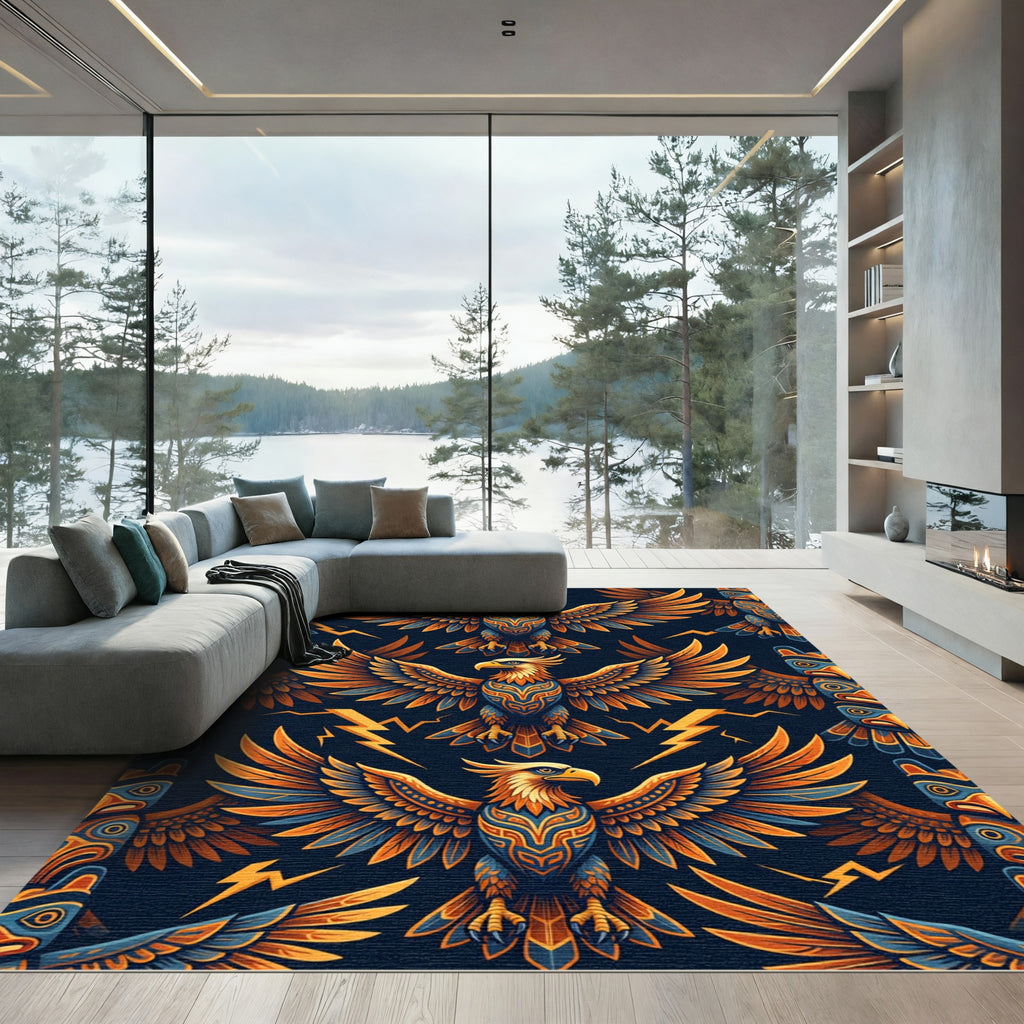 Thunderbird Totem Golden Eagle Navy Art Rug