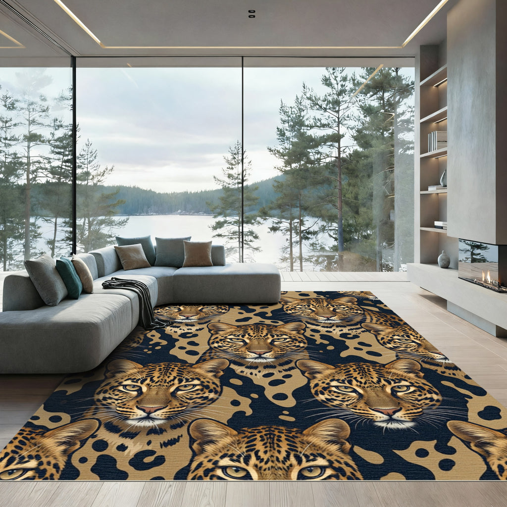 Bold Golden Leopard Face Repeat Rug