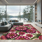 Vibrant Pink Zinnia Floral Garden Rug