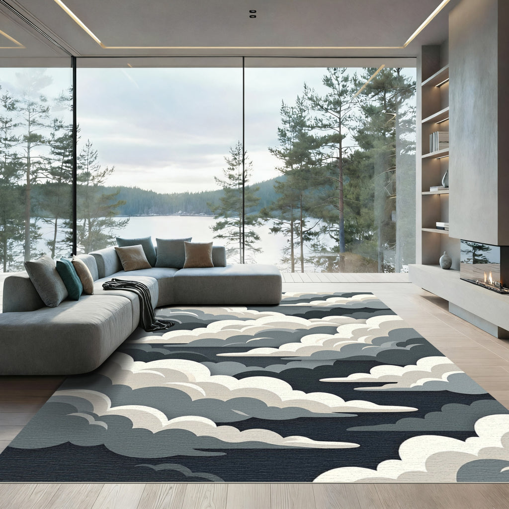 Dramatic Monochrome Stormy Cloud Landscape Rug
