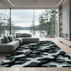 Modern Charcoal Gray Camouflage Graphic Rug
