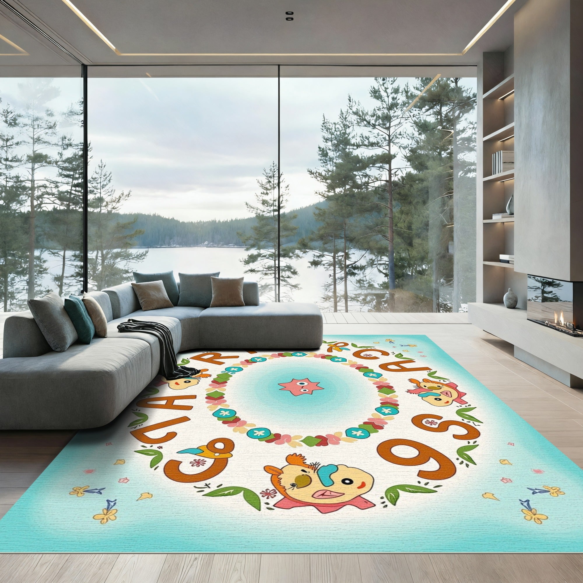 Whimsical Alphabet Animal Garden Medley Rug