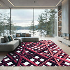 Crimson Lattice Interlocking Geometric Grid Rug
