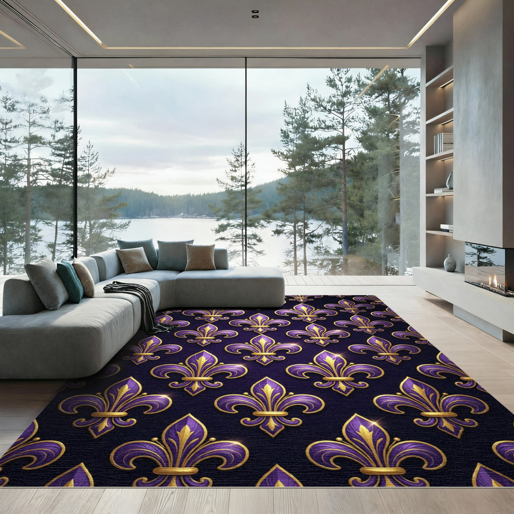 Royal Purple Gold Fleur-de-lis Crest Rug
