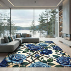 Blue Rose Trellis Botanical Rug