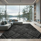 Midnight Gray Geometric Tribal Diamond Rug