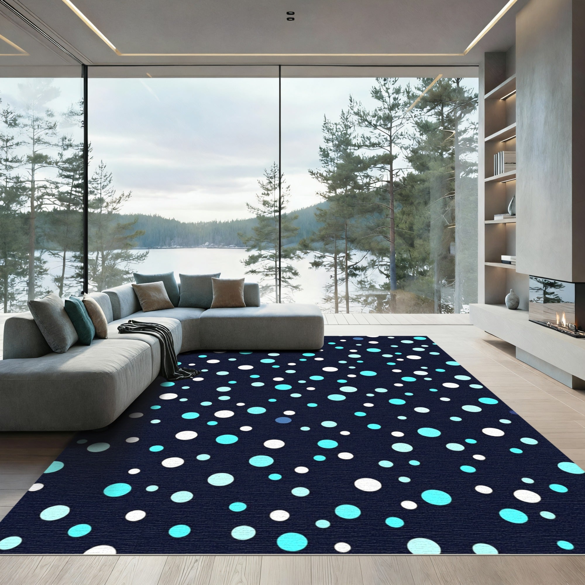 Navy Blue Sky Dot Cluster Rug