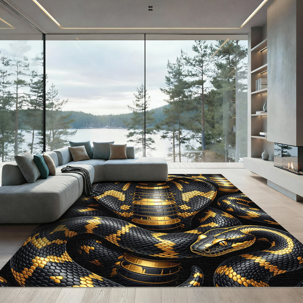 Golden Black Cobra Royal Serpent Rug