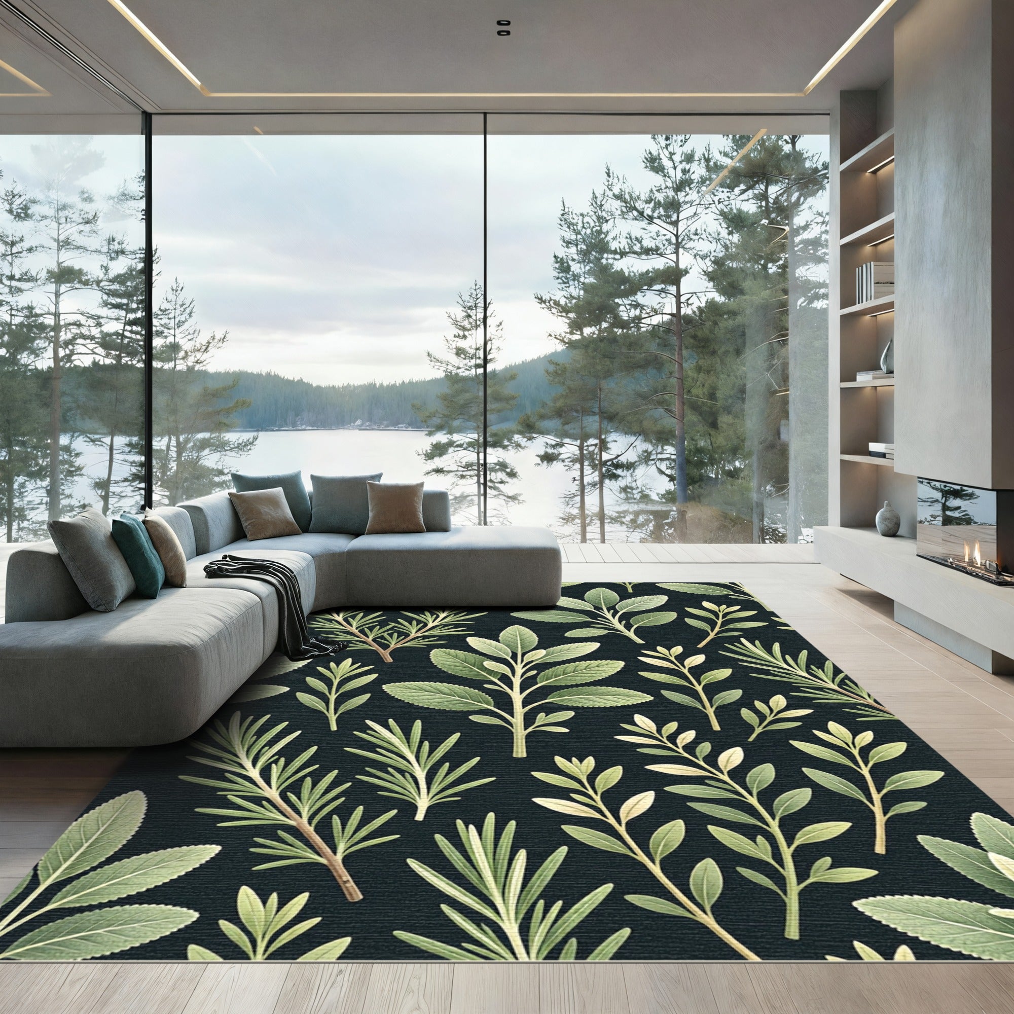 Lush Sage Herb Garden Illustration Rug