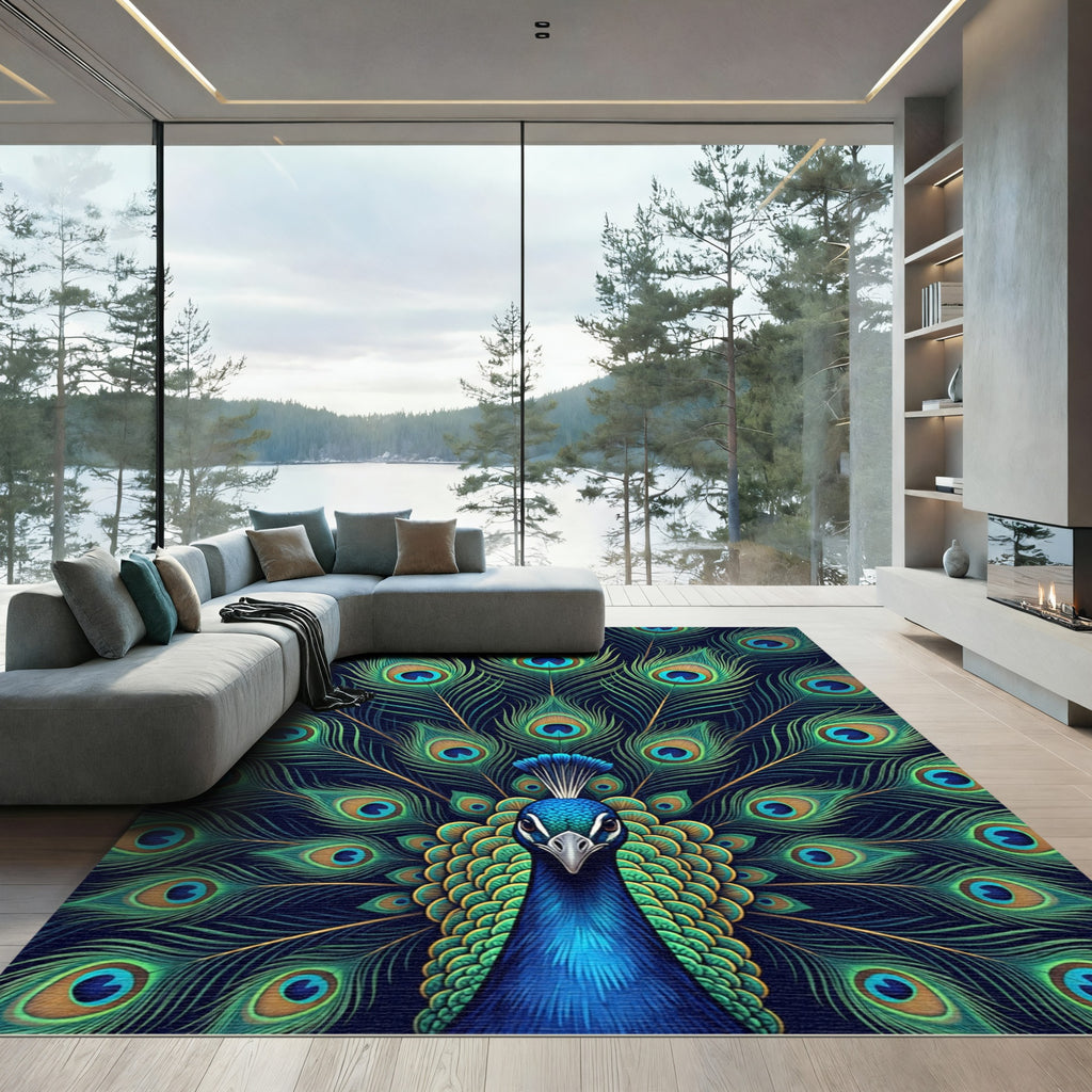 Vibrant Peacock Feather Radiance Rug