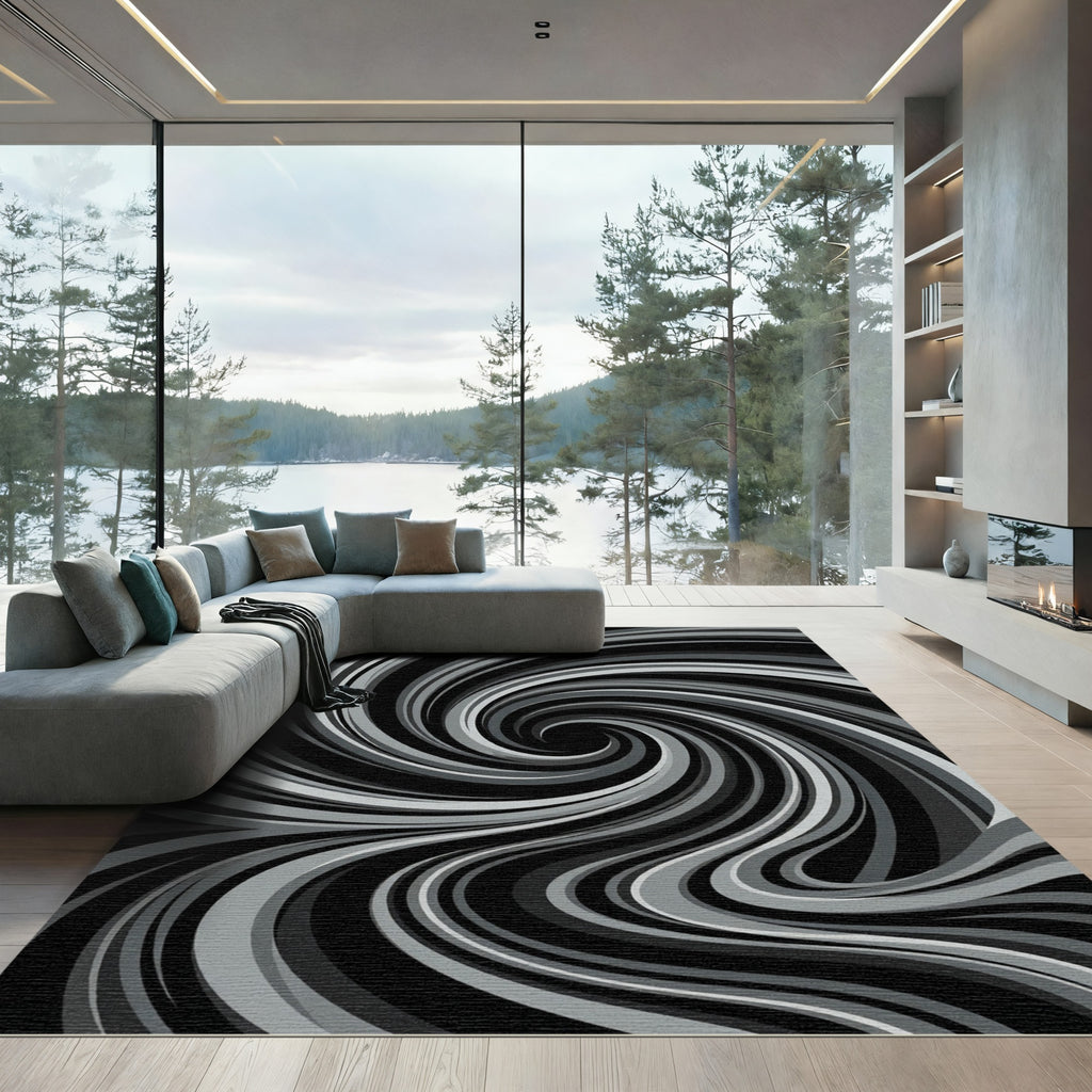 Monochromatic Swirl Abstract Flow Rug