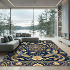 Midnight Blue Phoenix Floral Medallion Rug