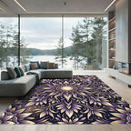 Radiant Amethyst Gold Floral Mandala Rug