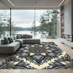 Distressed Slate Blue Floral Medallion Rug