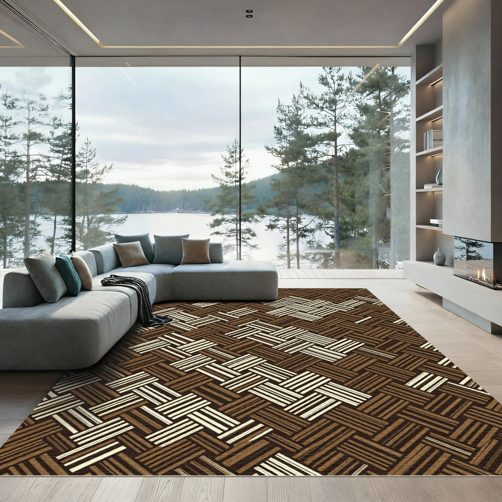 Woven Chocolate Beige Lattice Texture Rug
