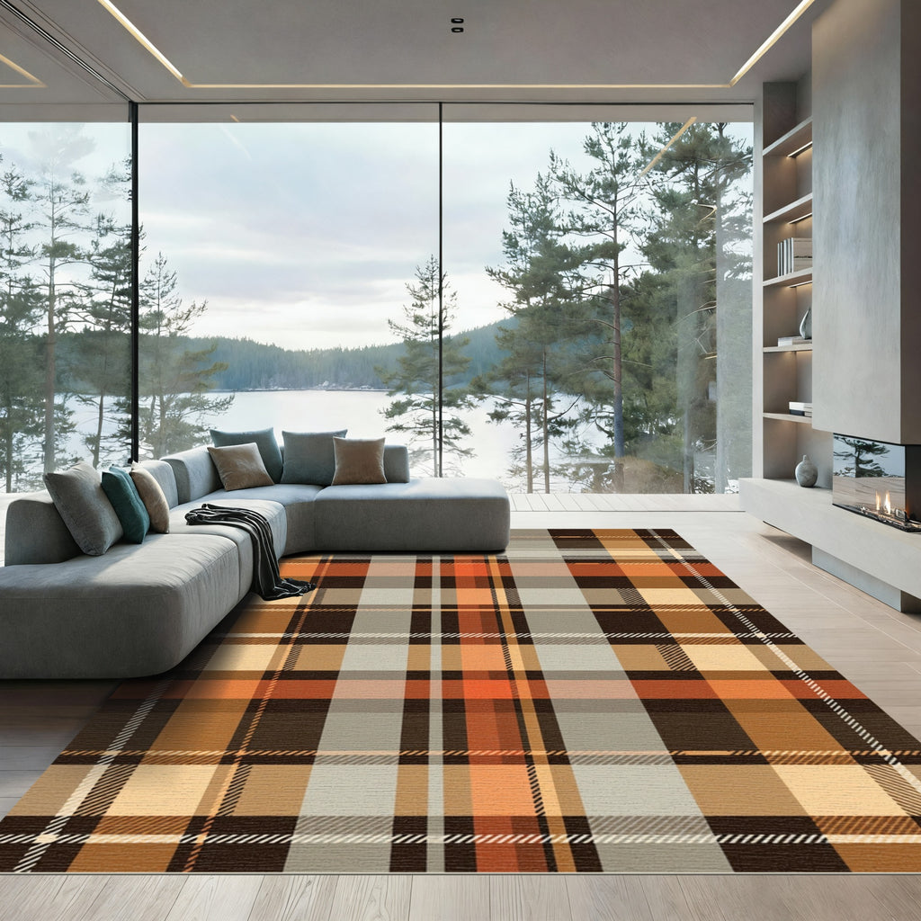 Modern Plaid Earthy Tone Tartan Rug