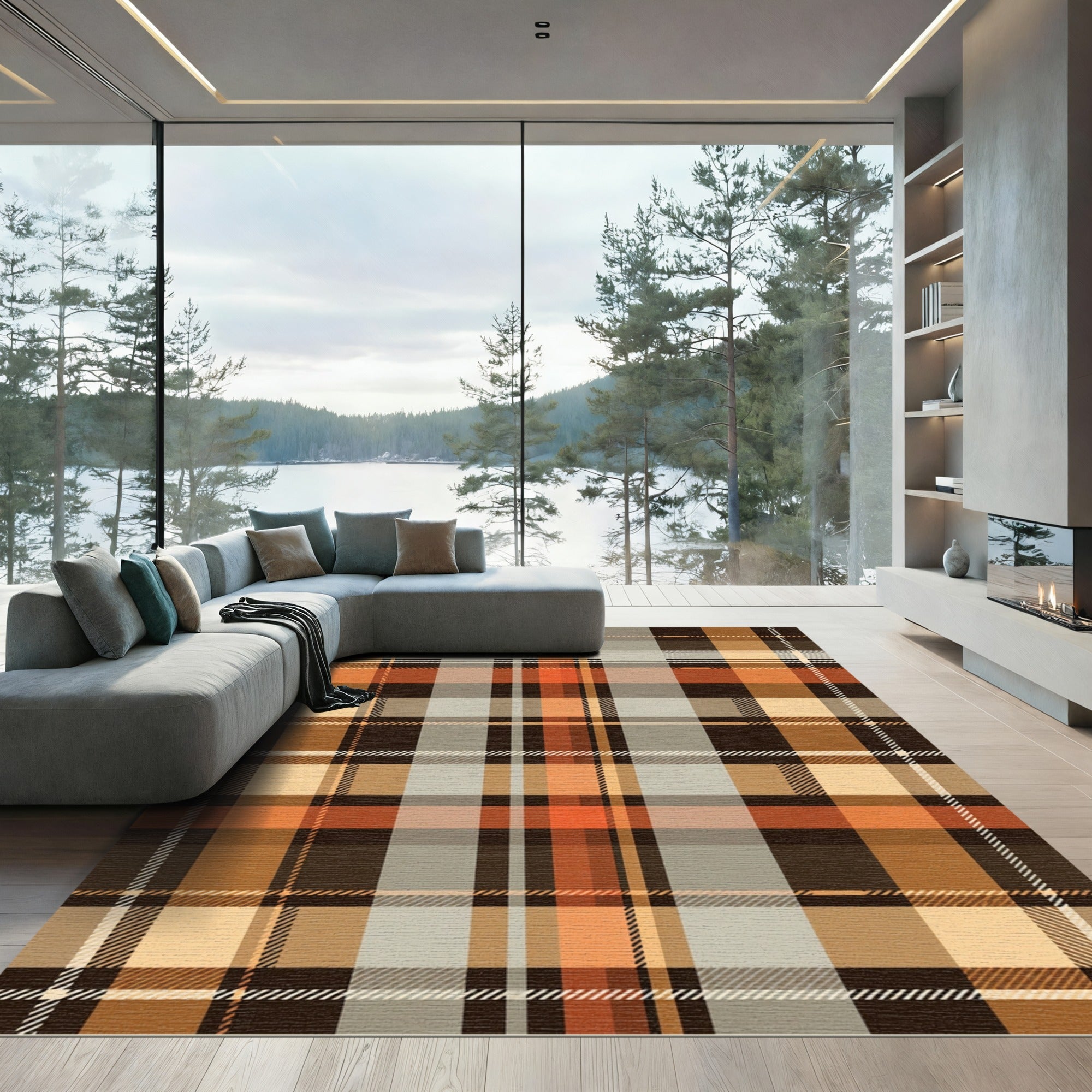 Modern Plaid Earthy Tone Tartan Rug