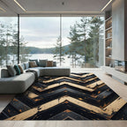 Distressed Black and Gold Chevron Angle Rug