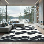 Bold Gray Abstract Wave Formation Rug