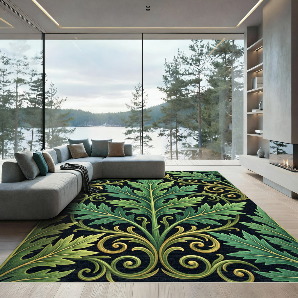 Lush Emerald Acanthus Scroll Art Rug