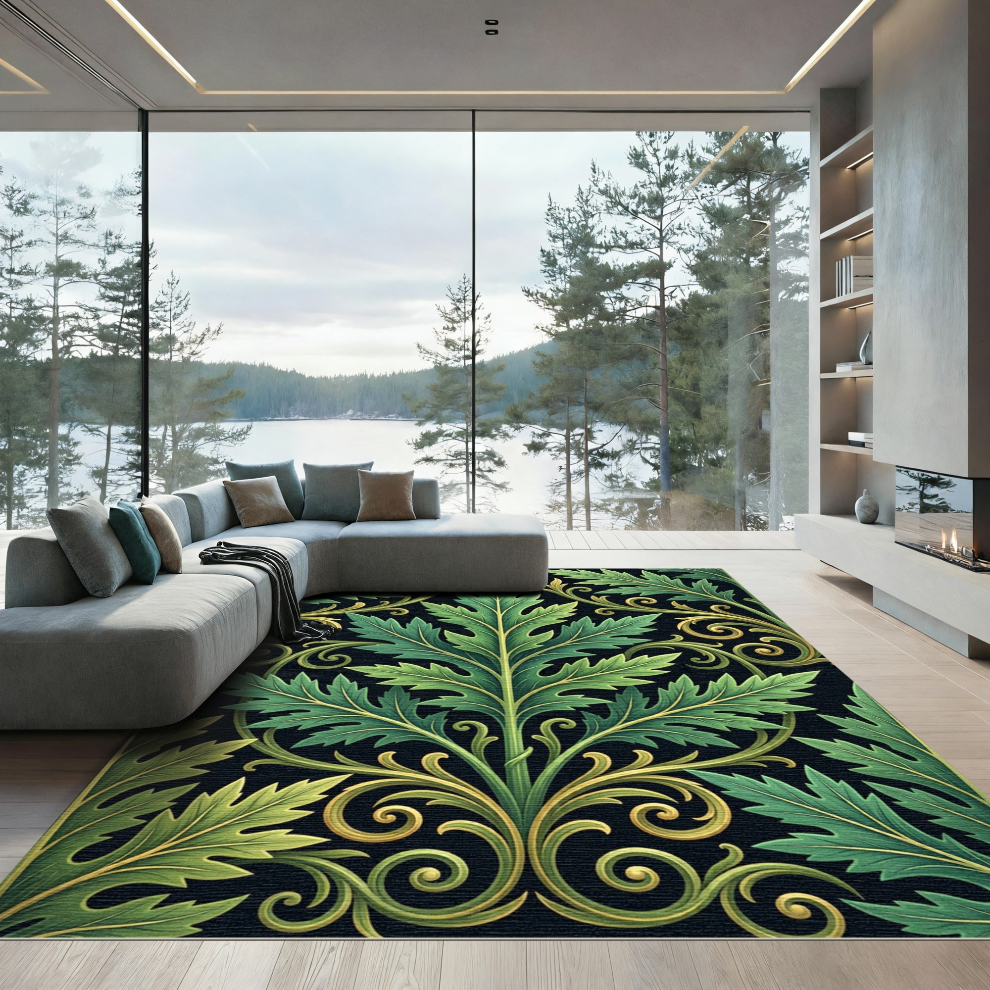 Lush Emerald Acanthus Scroll Art Rug