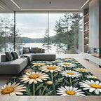 Lush White Daisy Field Meadow Rug
