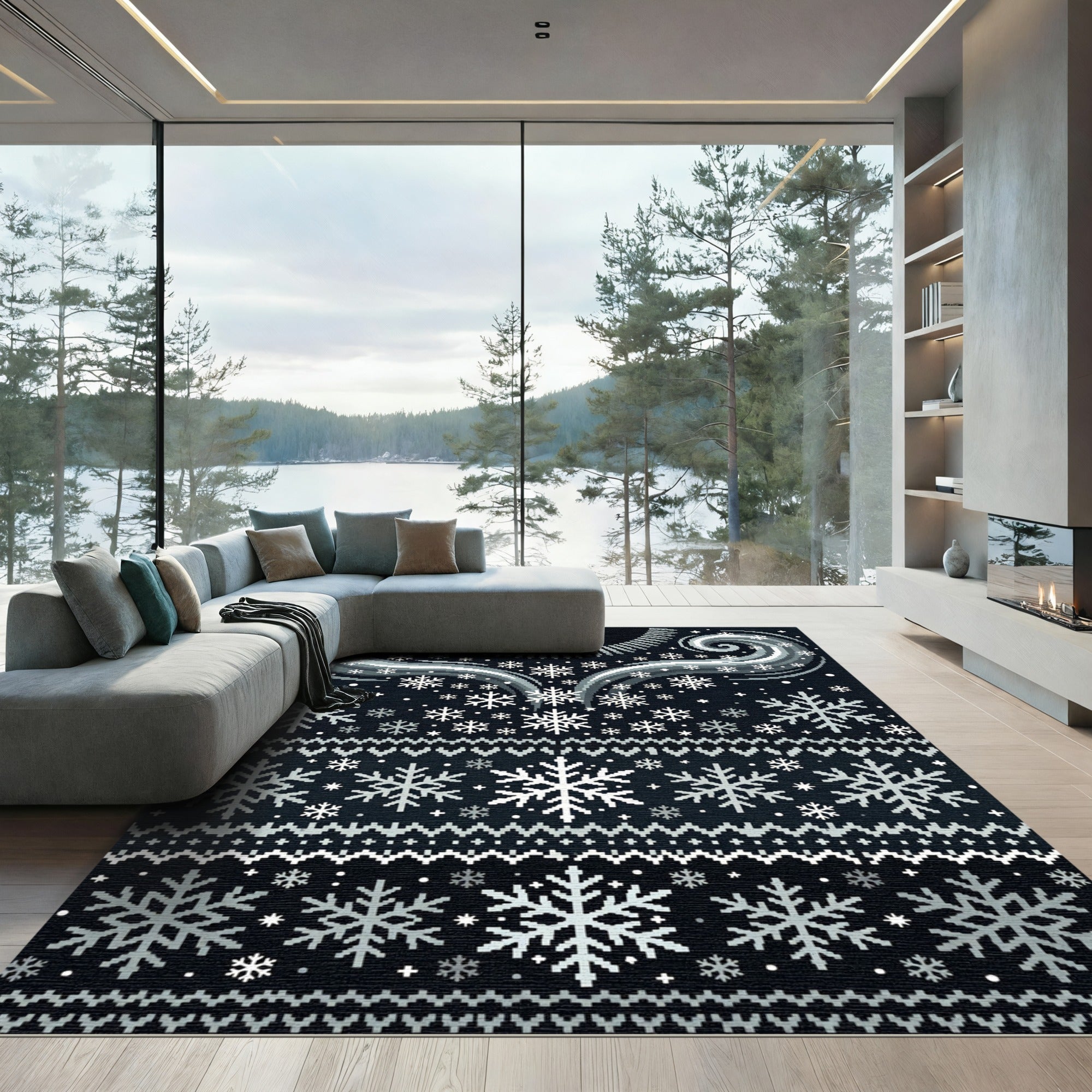 Winter Swirl Snowflake Fair Isle Rug