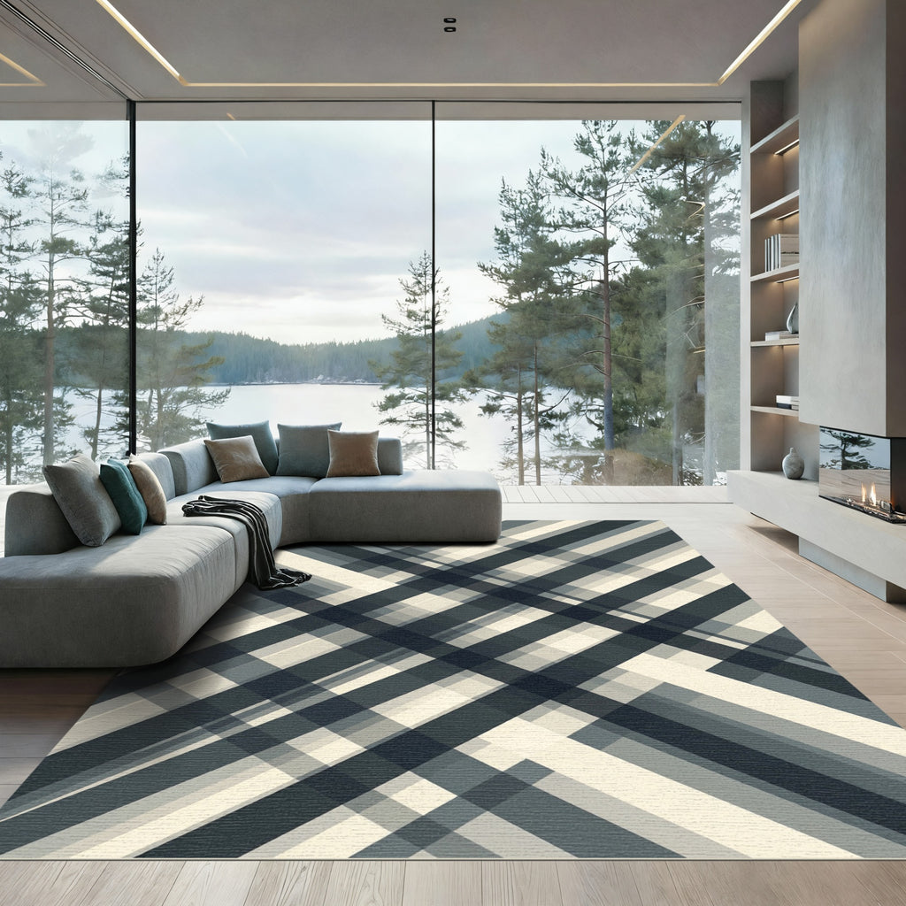 Dark Teal Diamond Lattice Rug