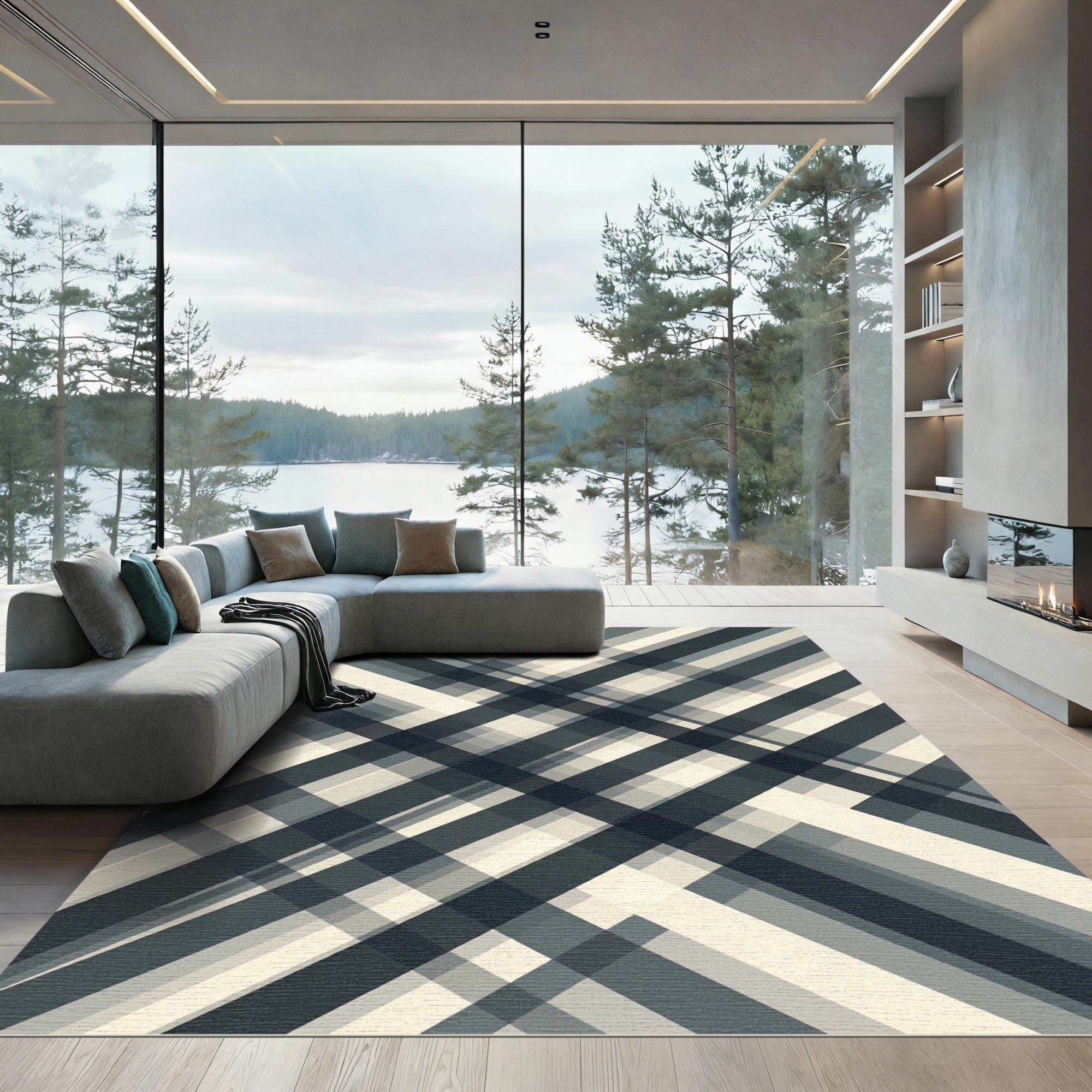 Dark Teal Diamond Lattice Rug