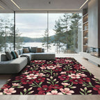 Rich Crimson Pink Floral Blossom Rug