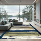 Rustic Coastal Blue and Cream Plank Rug