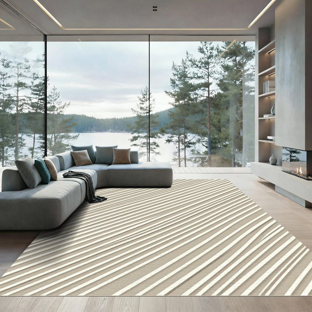 Beige Subtle Diagonal Stripe Rug
