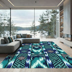 Teal Ikat Arch Lattice Geometric Rug