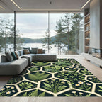 Lush Green Tropical Hexagon Foliage Rug