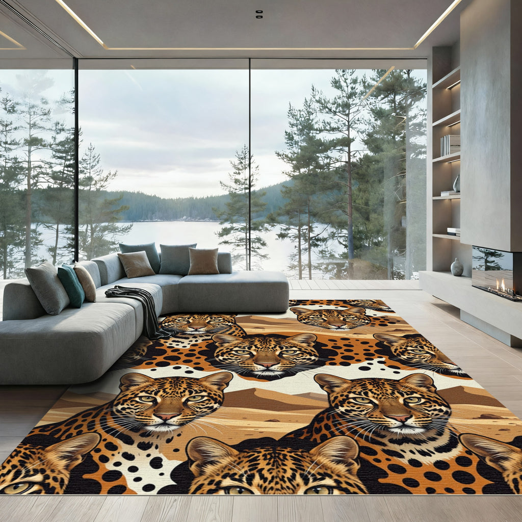 Majestic Leopard Portrait Desert Landscape Rug