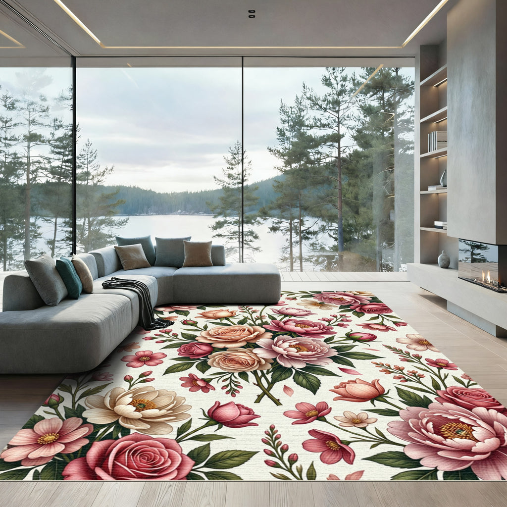 Vintage Pink Rose Blossom Garden Rug