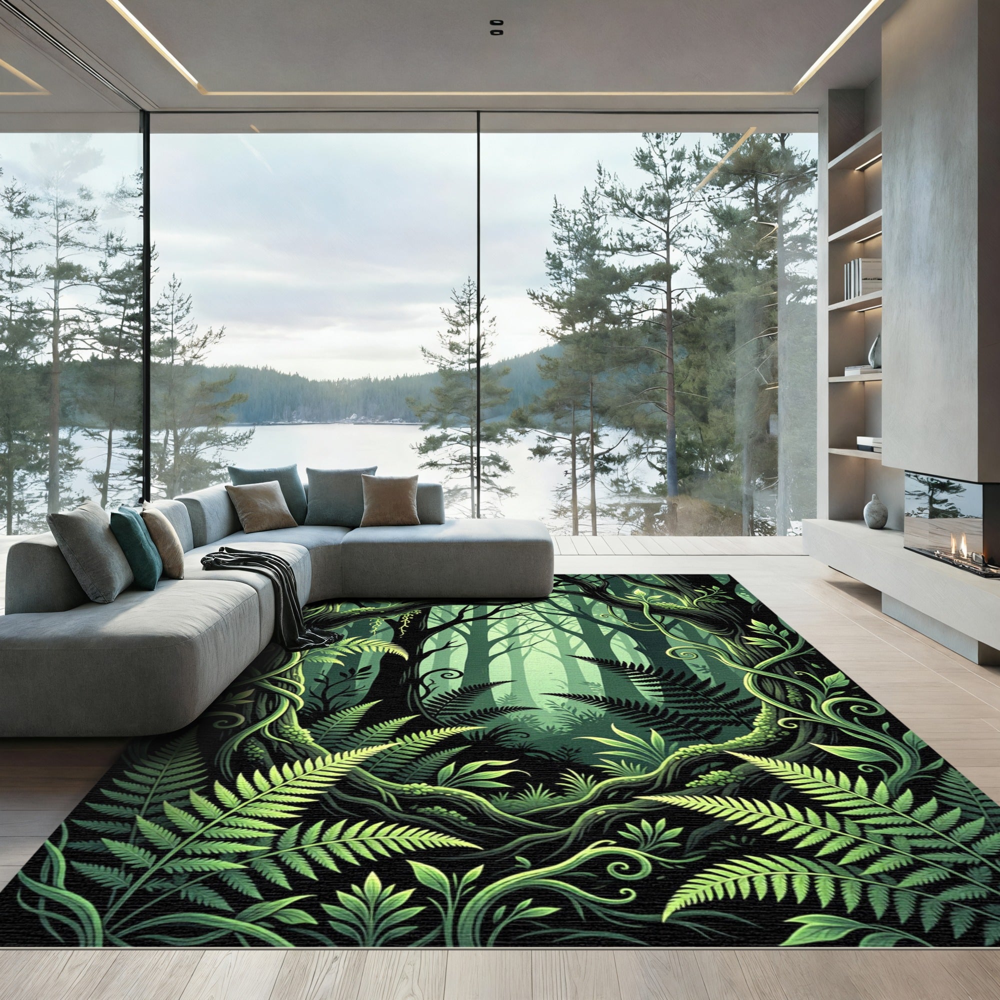 Lush Emerald Fern Forest Foliage Rug