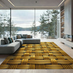 Golden Interwoven Basketry Texture Rug