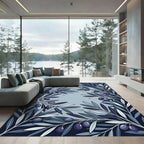 Dark Blue Olive Branches Composition Rug