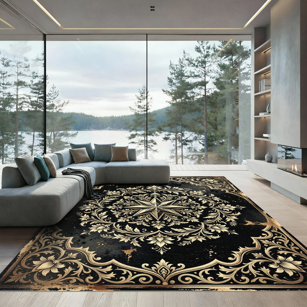 Gilded Celestial Star Floral Medallion Rug
