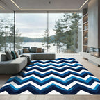 Bold Navy and Azure Chevron Zigzag Rug