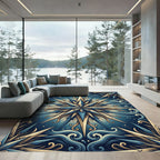 Celestial Blue Gold Starburst Medallion Rug