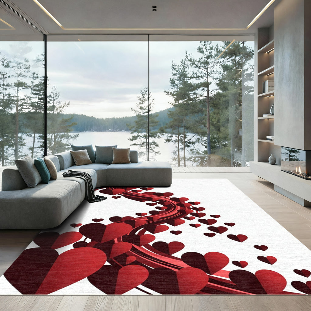 Cascading Crimson Hearts Fluid Ribbon Rug