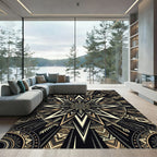 Gold Black Geometric Astral Star Medallion Rug